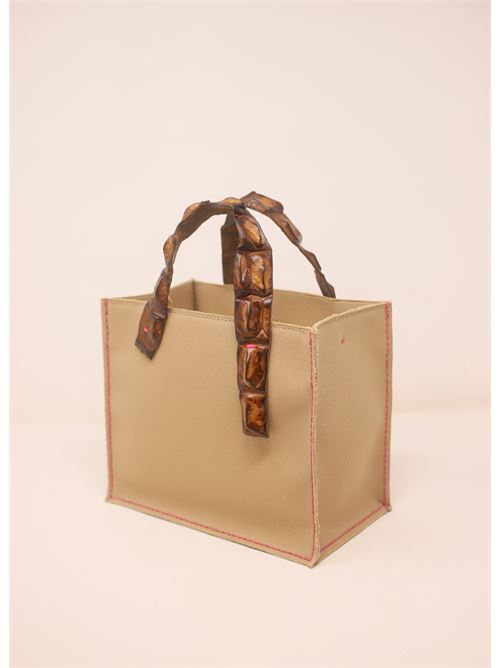 Canvas bag with brown crocodile handles Laboratorio Capri | GRETABABYCAMELCOGNAC